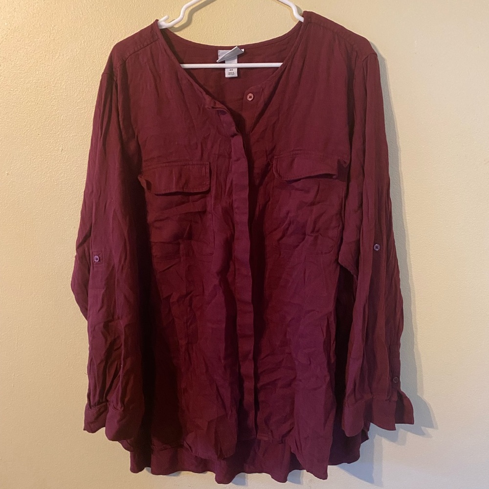 Ava & Viv Plus Size Button Up Shirt With Two Front Pockets Size 4X